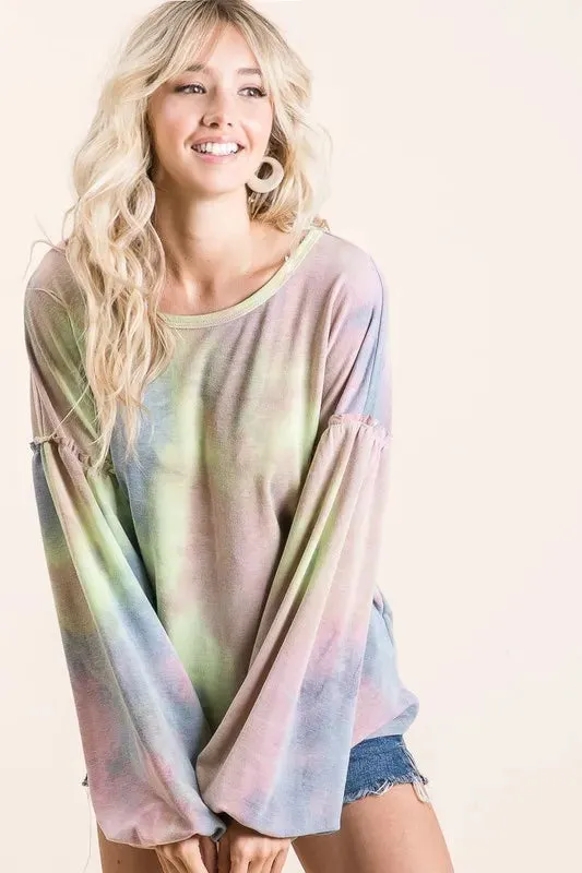 BiBi Tie Dye French Terry Sweatshirt With Bubble Sleeves sold by Charming Charlie product image thumbnail 3