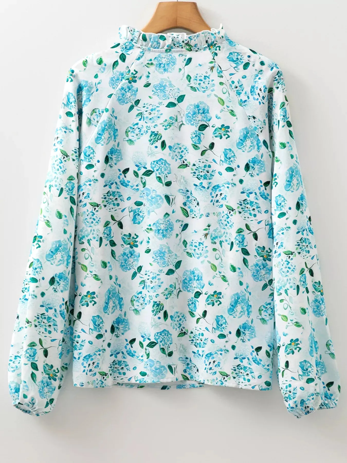 Floral Print Frilled Trim Tie Neck Elastic Cuffs Long Sleeve Blouse sold by Charming Charlie product image thumbnail 4