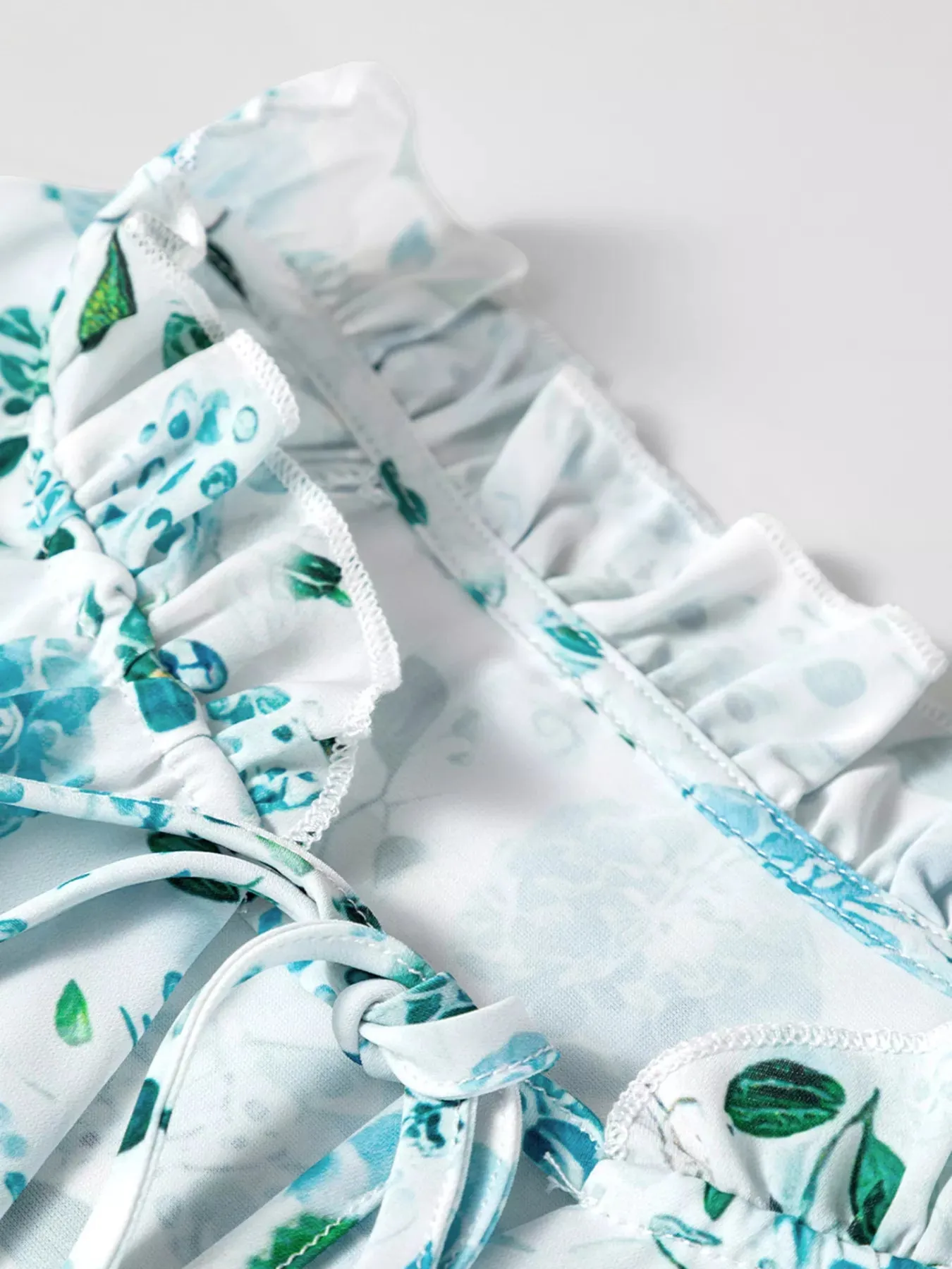 Floral Print Frilled Trim Tie Neck Elastic Cuffs Long Sleeve Blouse sold by Charming Charlie product image thumbnail 5