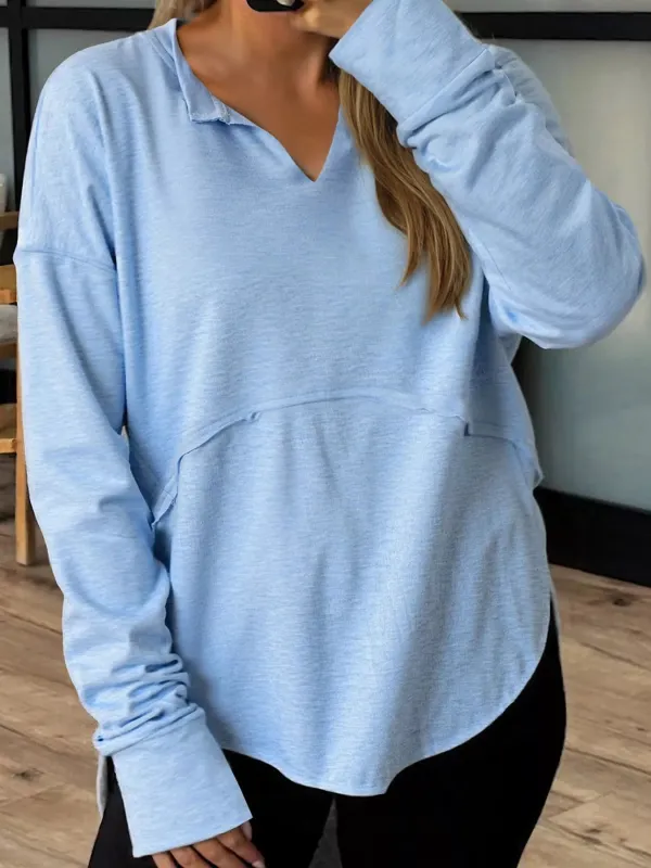 Notched Terry Long Sleeve Top sold by Charming Charlie