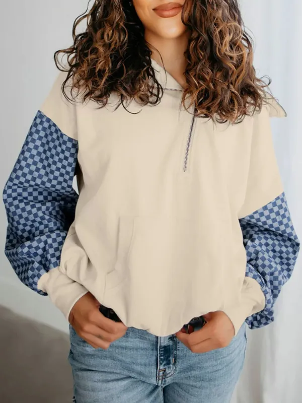 Checkered Color Block Half Zip Sweatshirt sold by Charming Charlie