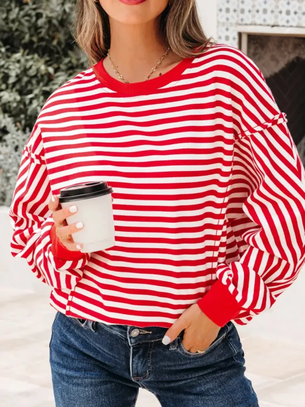 Stripe Exposed Seam Drop Shoulder Casual Top sold by Charming Charlie
