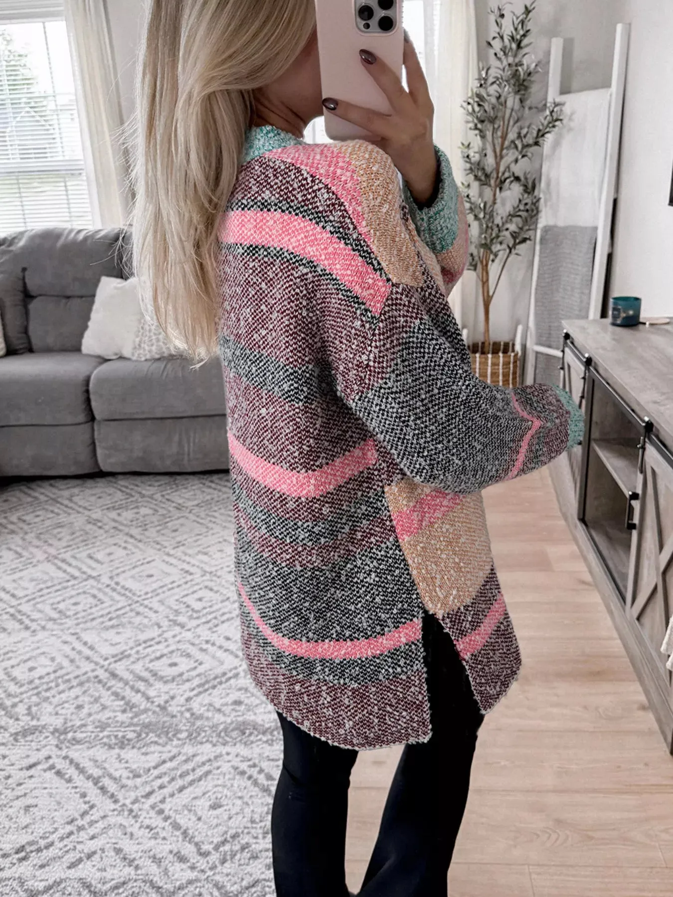 Color Block Striped Side Slit Open Front Cardigan sold by Charming Charlie product image thumbnail 2