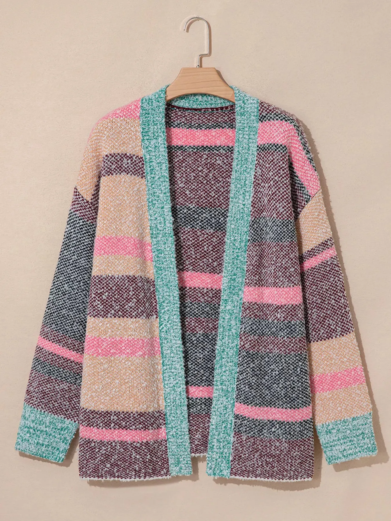 Color Block Striped Side Slit Open Front Cardigan sold by Charming Charlie product image thumbnail 3