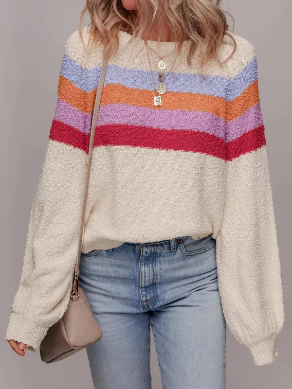Striped Color Block Loose Sleeve Sweater sold by Charming Charlie
