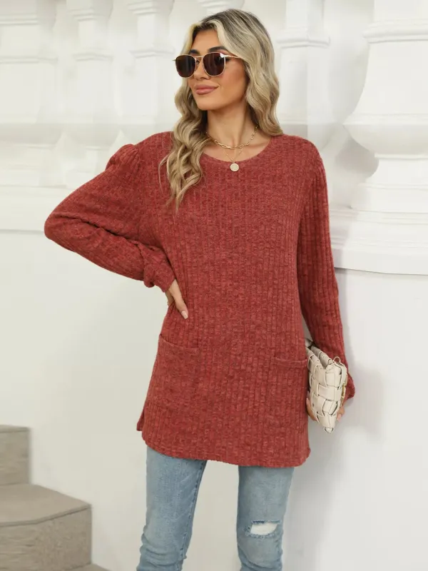 Ribbed Knit Long Sleeve T-Shirt sold by Charming Charlie