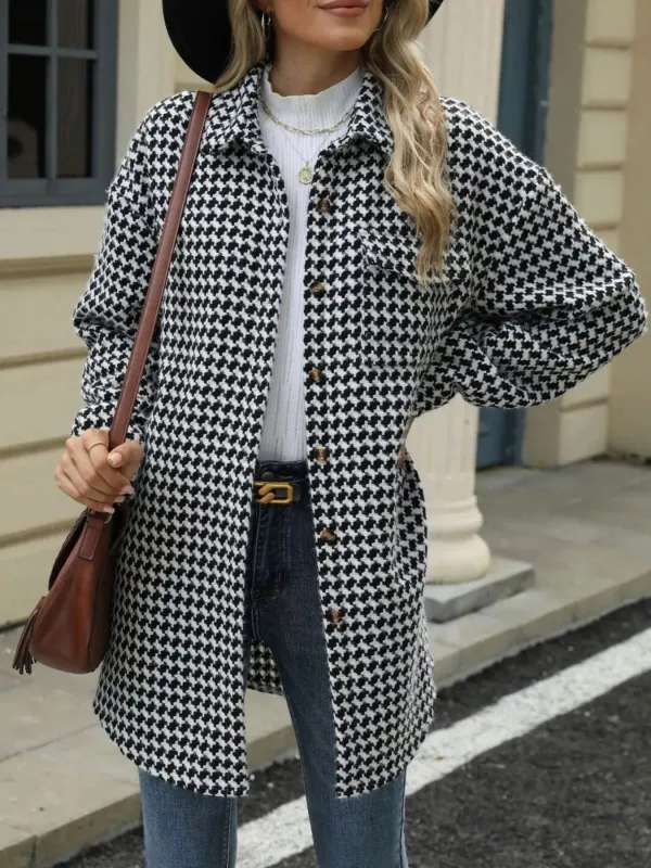 Houndstooth Button Up Long Sleeve Coat sold by Charming Charlie