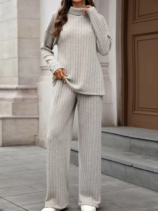 Ribbed Turtleneck Dropped Shoulder Top and Pants Sweater Set sold by Charming Charlie