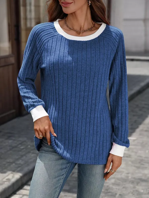 Ribbed Round Neck Raglan Sleeve Knit Top sold by Charming Charlie