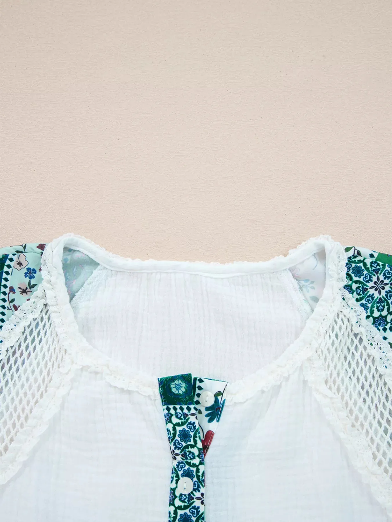 Mesh Patched Color Block Half Button Blouse sold by Charming Charlie product image thumbnail 4