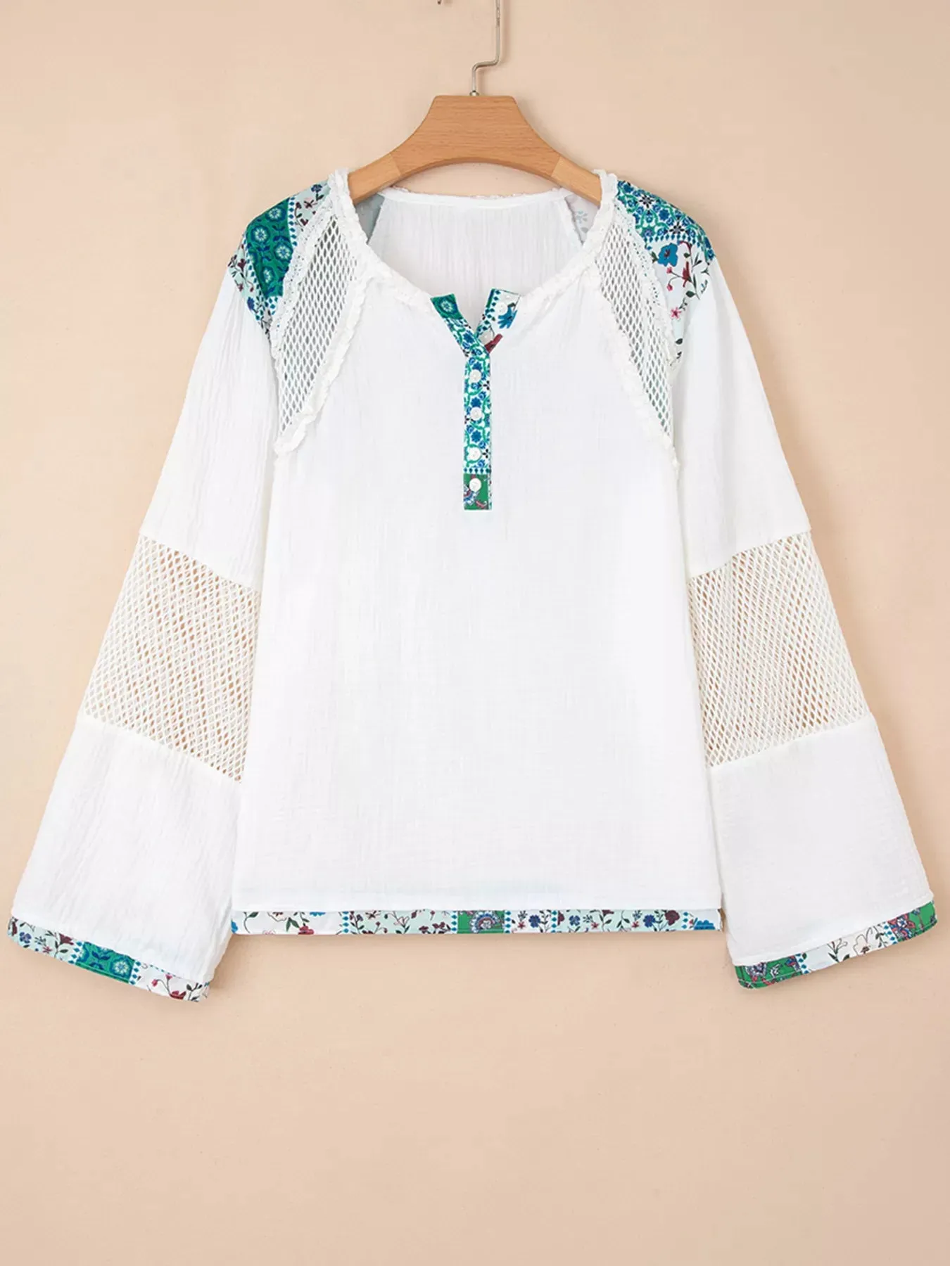 Mesh Patched Color Block Half Button Blouse sold by Charming Charlie product image thumbnail 2