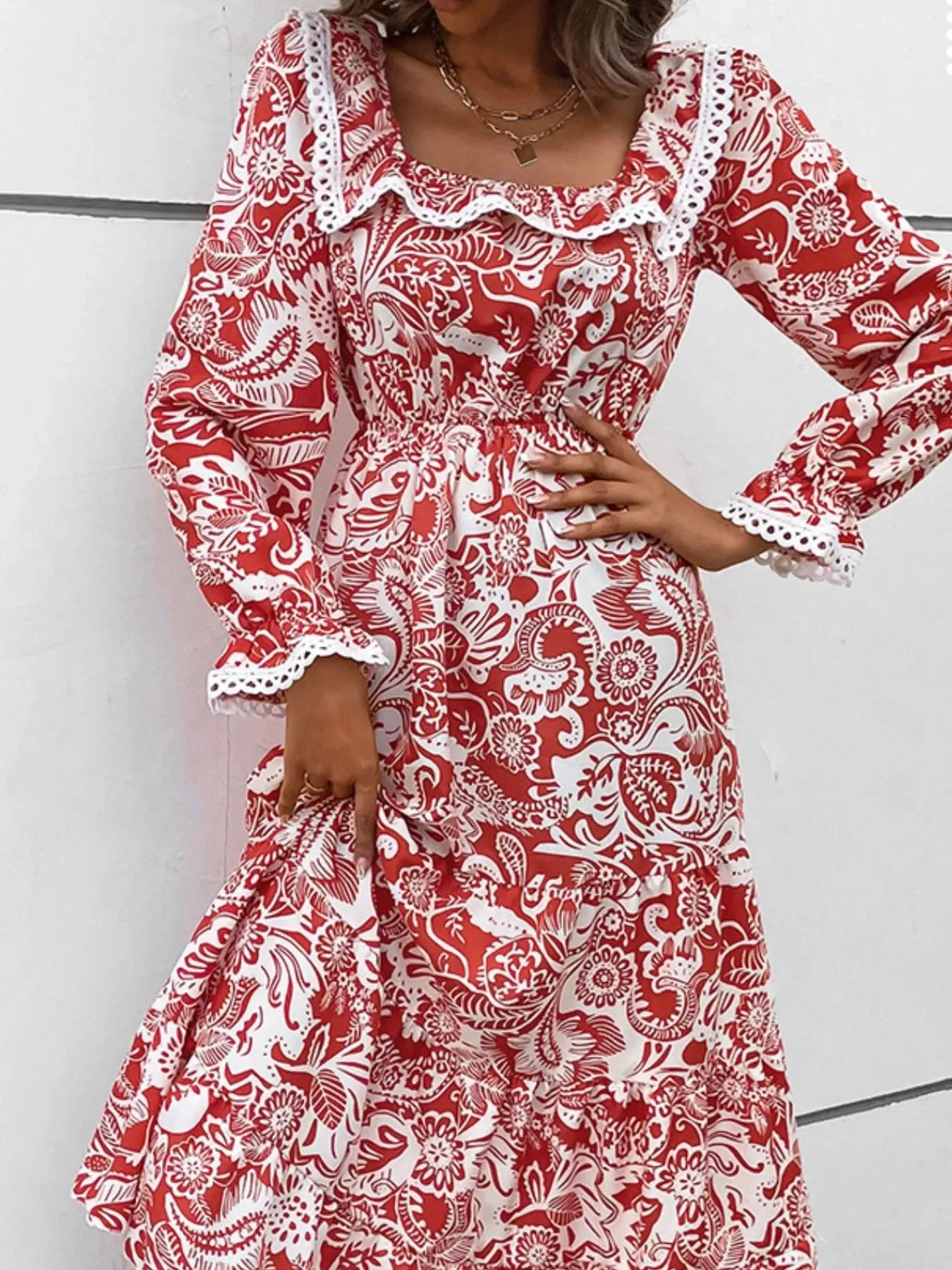 Printed Square Neck Long Sleeve Dress sold by Charming Charlie