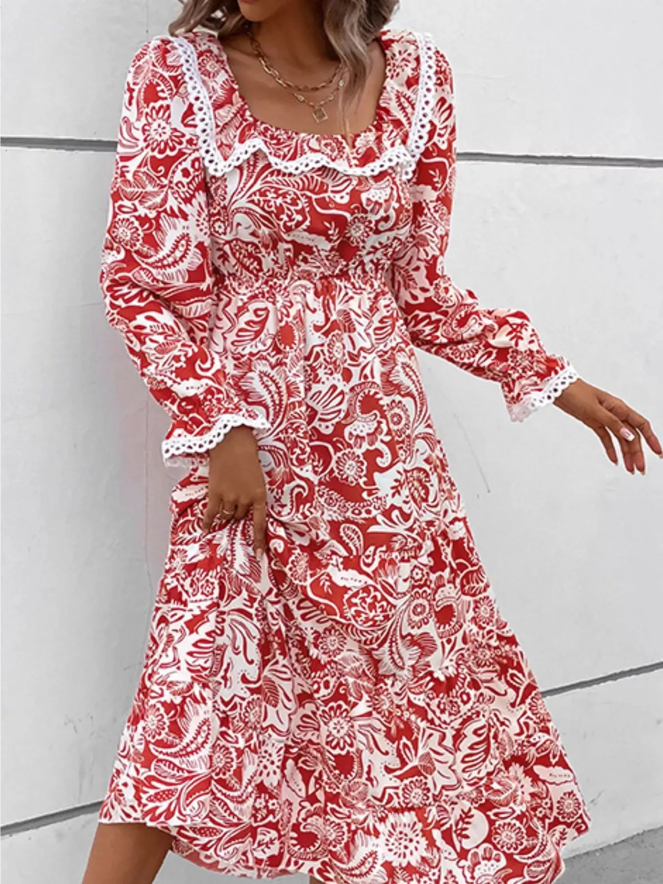 Printed Square Neck Long Sleeve Dress sold by Charming Charlie product image thumbnail 2