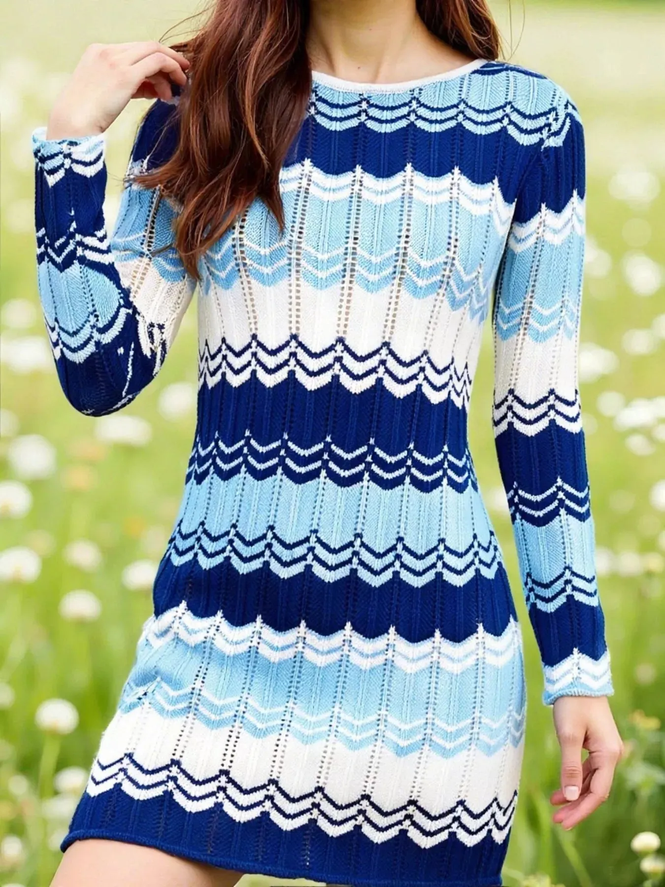 Openwork Wave Pattern Long Sleeve Sweater Dress sold by Charming Charlie