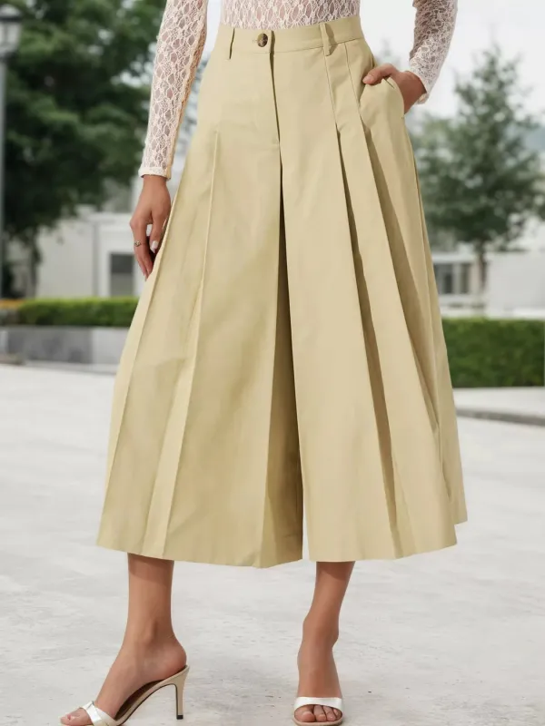 High-Waisted Pleated Wide-Leg Cropped Pants sold by Charming Charlie