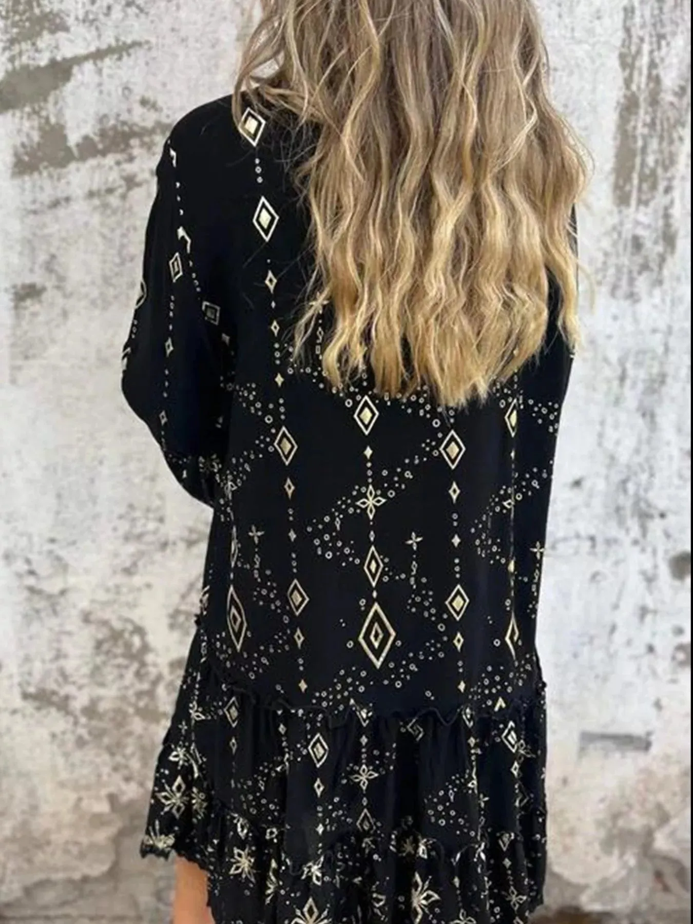 Full Size Printed Notched Flare Sleeve Dress Plus Size sold by Charming Charlie product image thumbnail 5