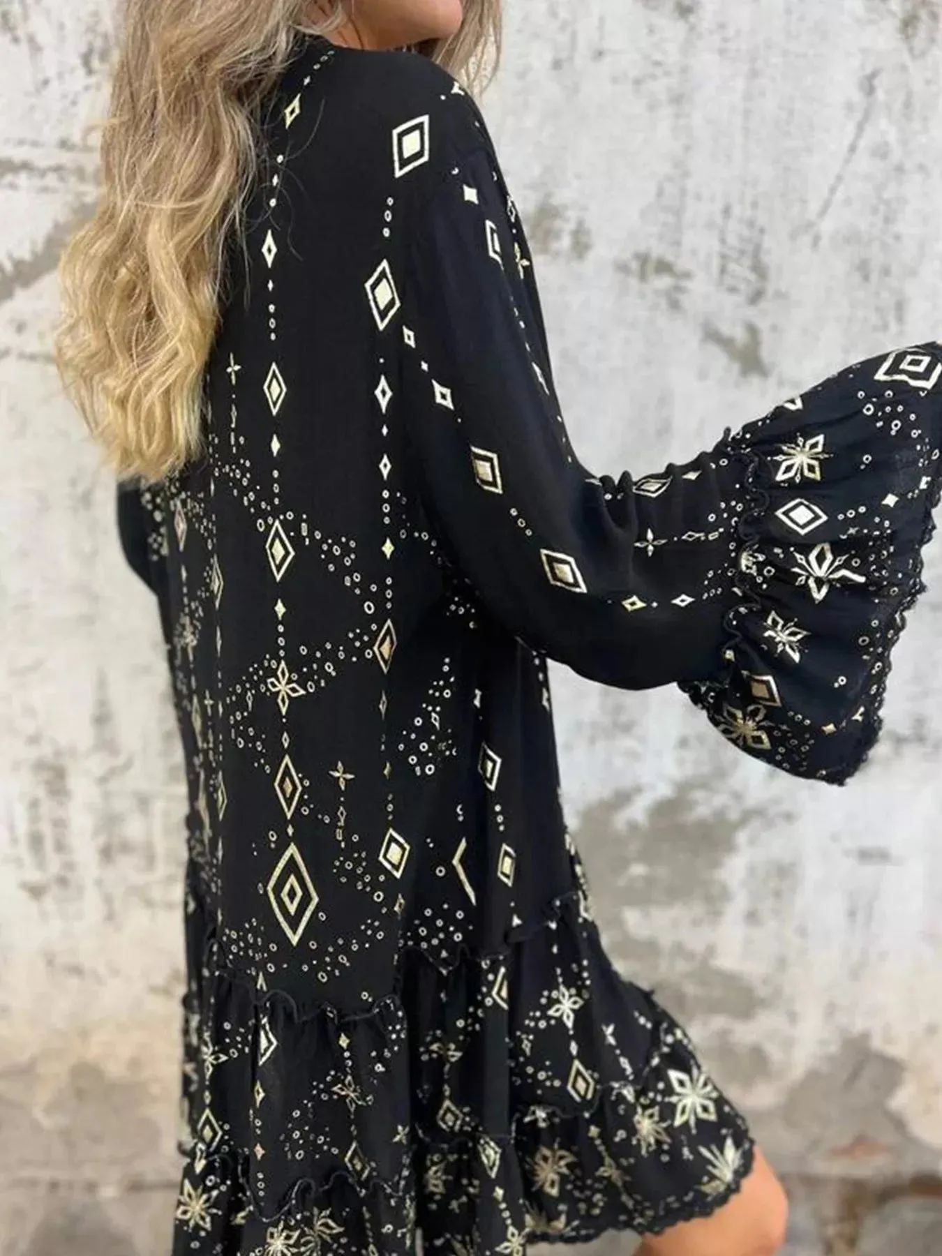 Full Size Printed Notched Flare Sleeve Dress Plus Size sold by Charming Charlie product image thumbnail 2