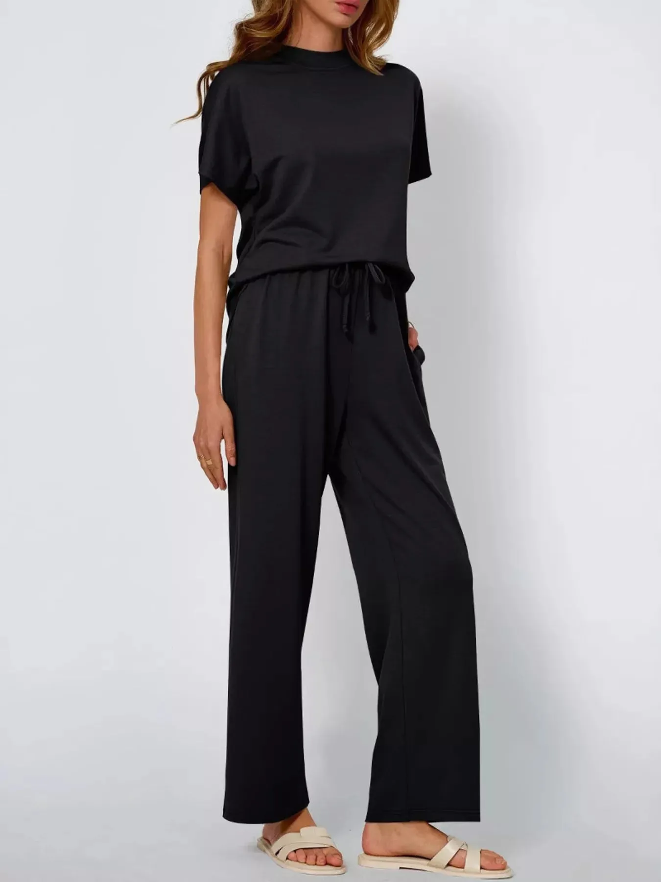 Full Size Round Neck Short Sleeve Top and Pants Set Plus Size sold by Charming Charlie product image thumbnail 4