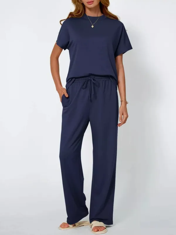 Full Size Round Neck Short Sleeve Top and Pants Set Plus Size sold by Charming Charlie