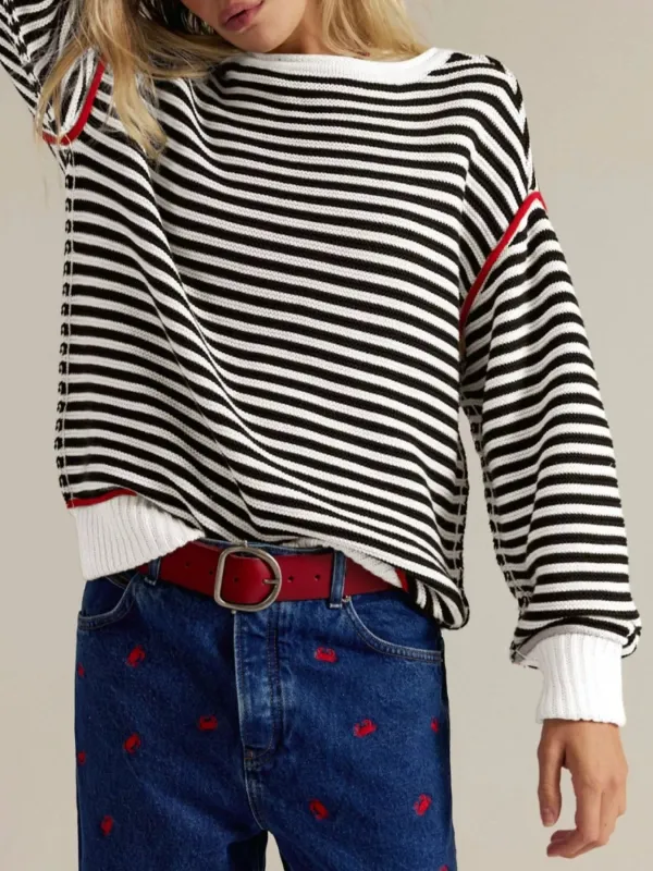 Striped Round Neck Long Sleeve Sweater sold by Charming Charlie