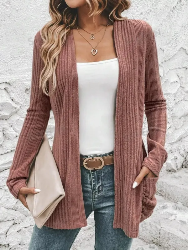 Ribbed Open Front Long Cardigan with Pockets sold by Charming Charlie