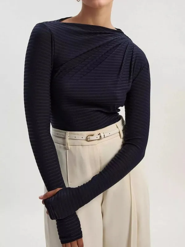 Ruched Striped Long Sleeve Top made by Trendsi