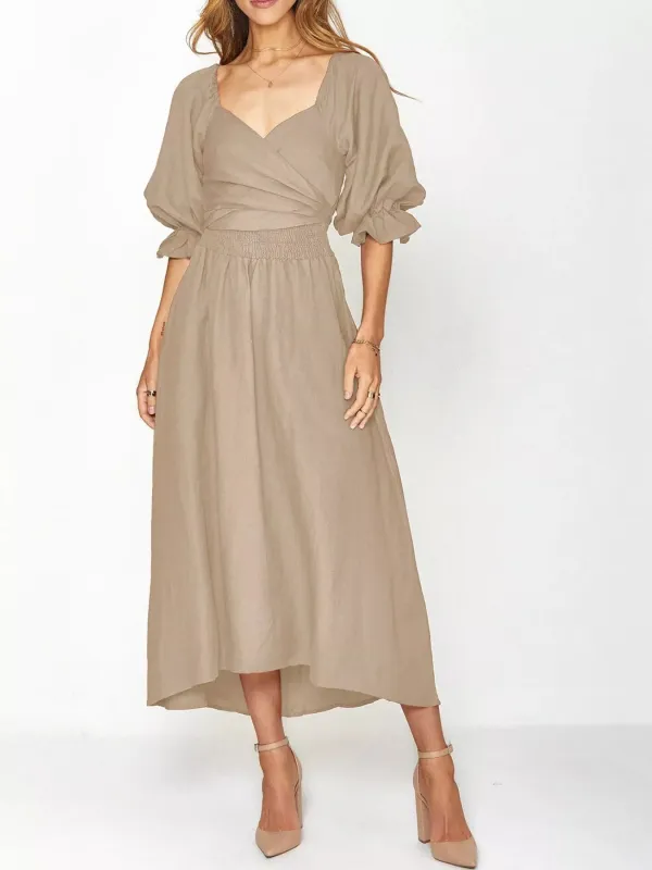 Smocked Puff Sleeves Midi Dress sold by Charming Charlie