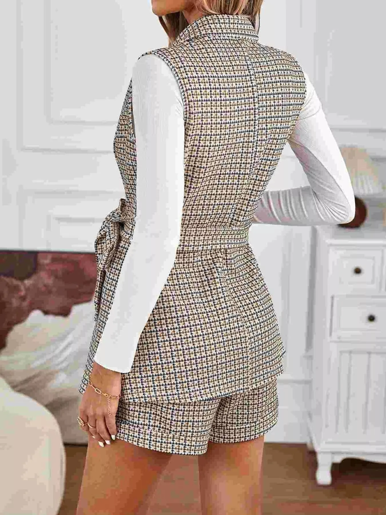 Houndstooth Lapel Collar Vest Coat and Shorts Set sold by Charming Charlie product image thumbnail 3