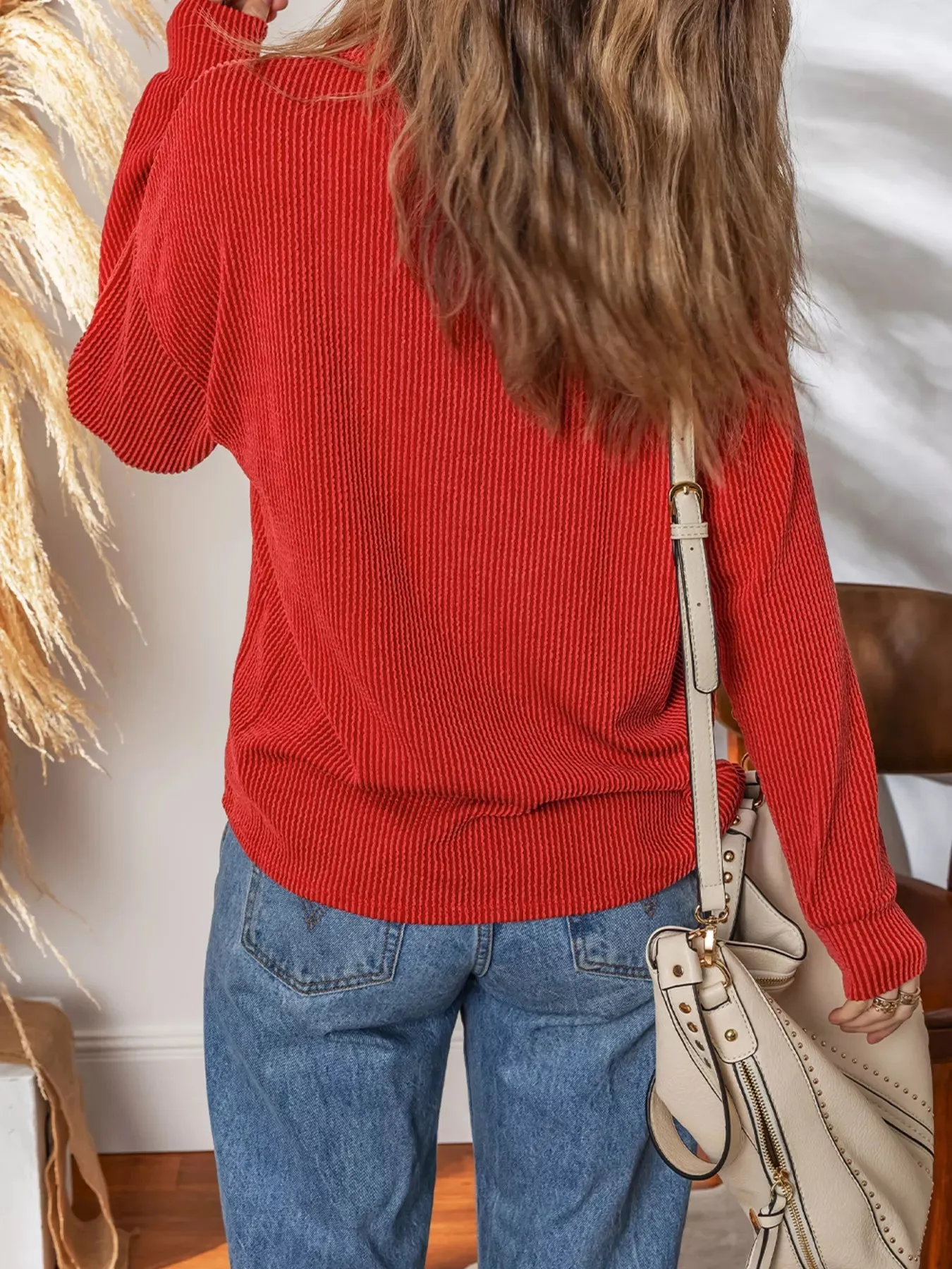 Twist Ribbed Half Button Collared Drawstring Top sold by Charming Charlie product image thumbnail 2