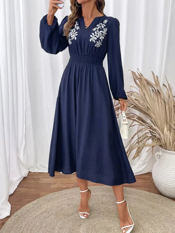 Embroidered Notched Long Sleeve Midi Dress sold by Charming Charlie