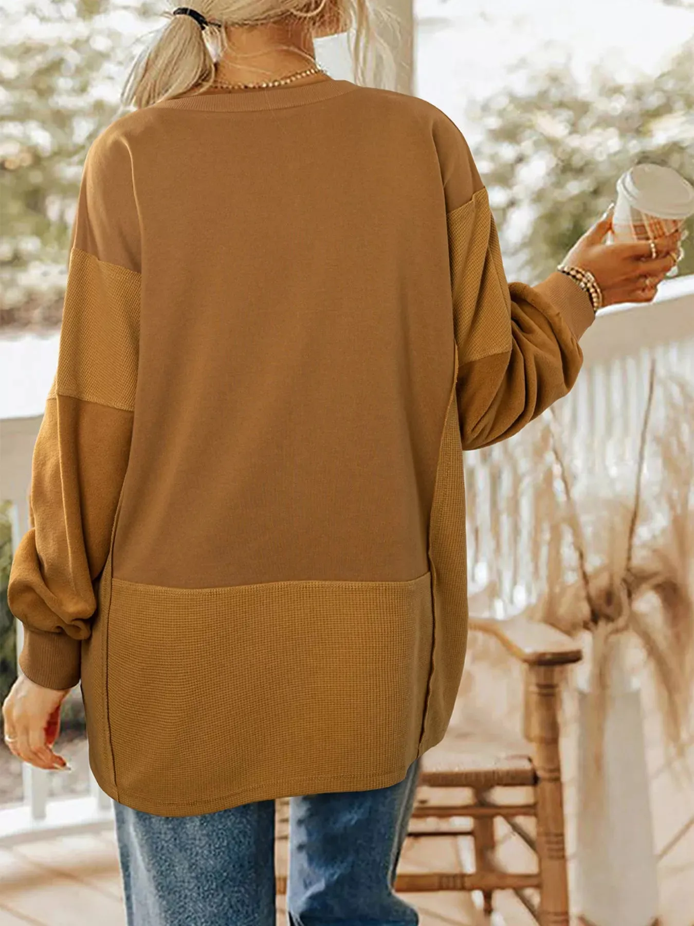 Oversized Textured Split Neck High Low Sweatshirt sold by Charming Charlie product image thumbnail 2