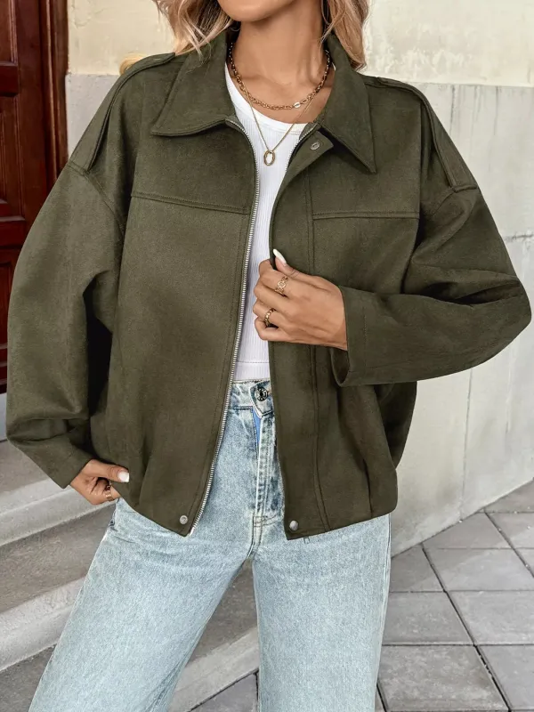 Zip Up Drop Shoulder Jacket sold by Charming Charlie