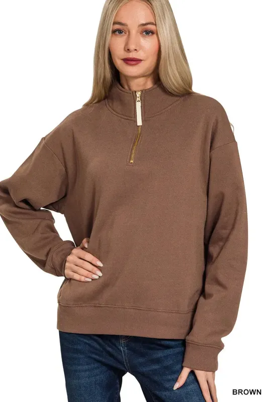 Zenana Fleece Half Zip Sweatshirt sold by Charming Charlie