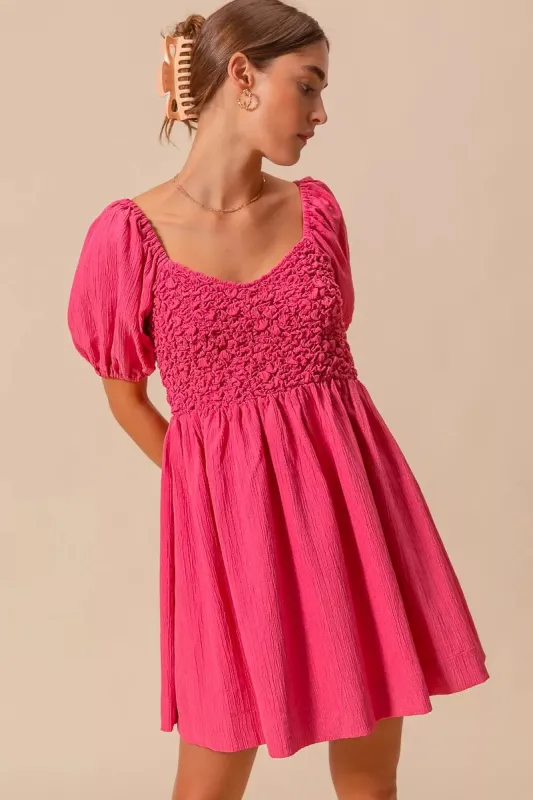 SO ME Textured Woven Daily Dress with Puff Sleeves sold by Charming Charlie