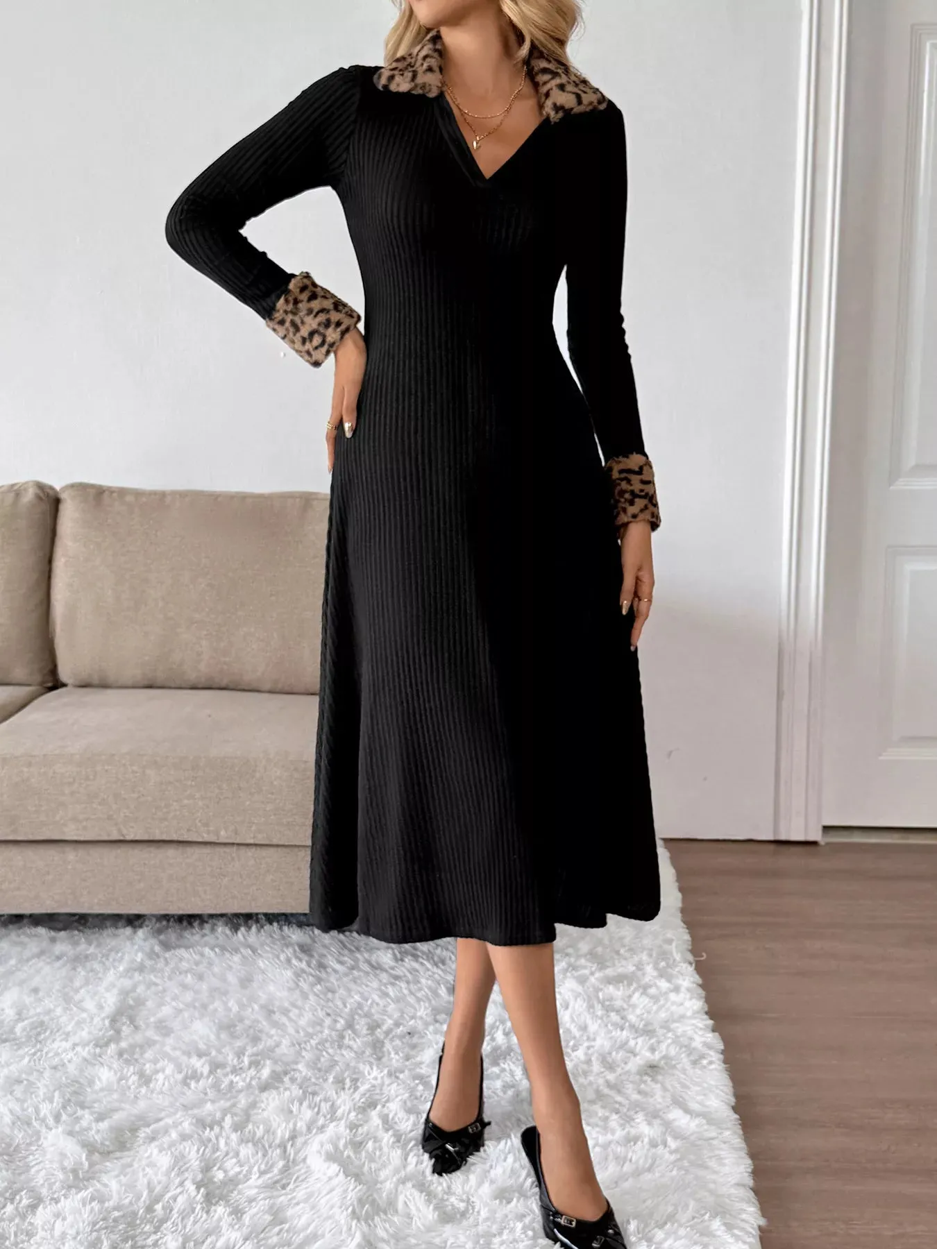 Leopard Cuff Johnny Collar Midi Dress sold by Charming Charlie