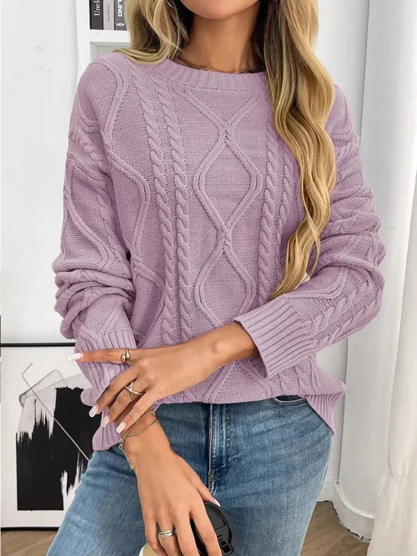 Cable Knit Round Neck Long Sleeve Sweater sold by Charming Charlie