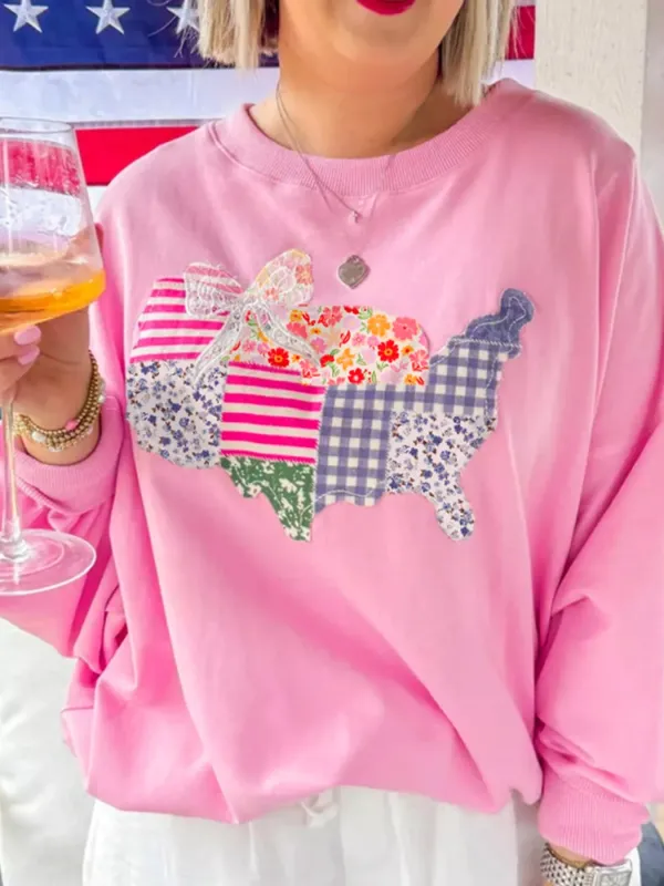 USA Map Patched Long Sleeve Sweatshirt sold by Charming Charlie
