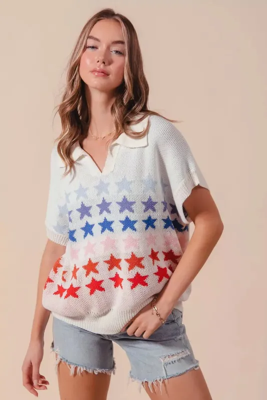 SO ME Fourth Of July Stars Loose Fit Knit Top sold by Charming Charlie