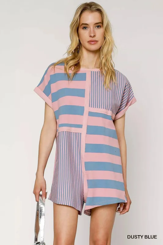 Umgee Mixed Striped Short Sleeve Romper sold by Charming Charlie