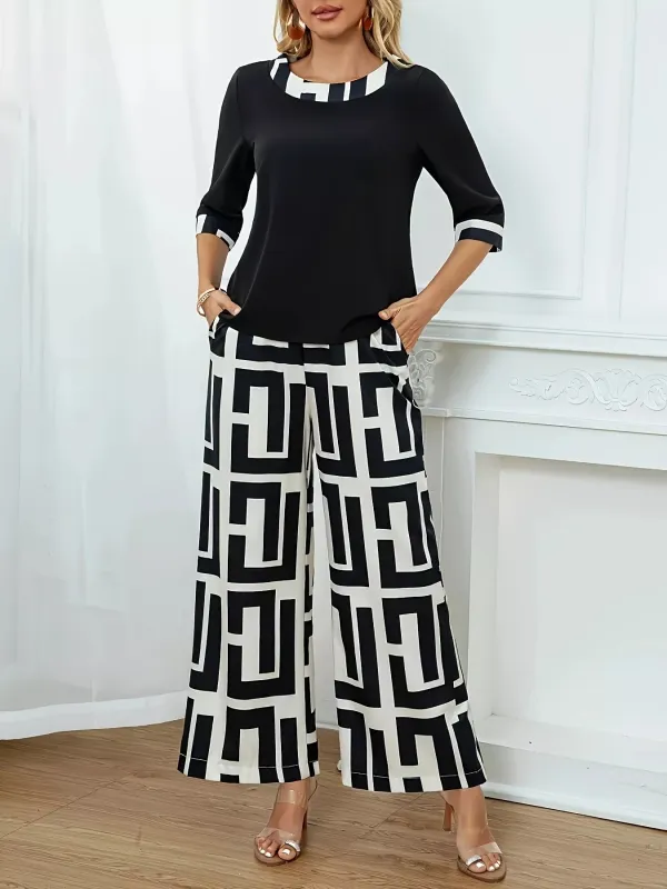 Round Neck Top and Wide Leg Pants Set sold by Charming Charlie