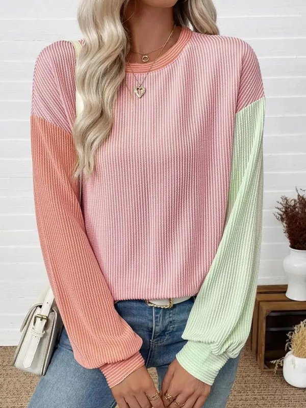 Color Block Ribbed Long Sleeve T-Shirt sold by Charming Charlie
