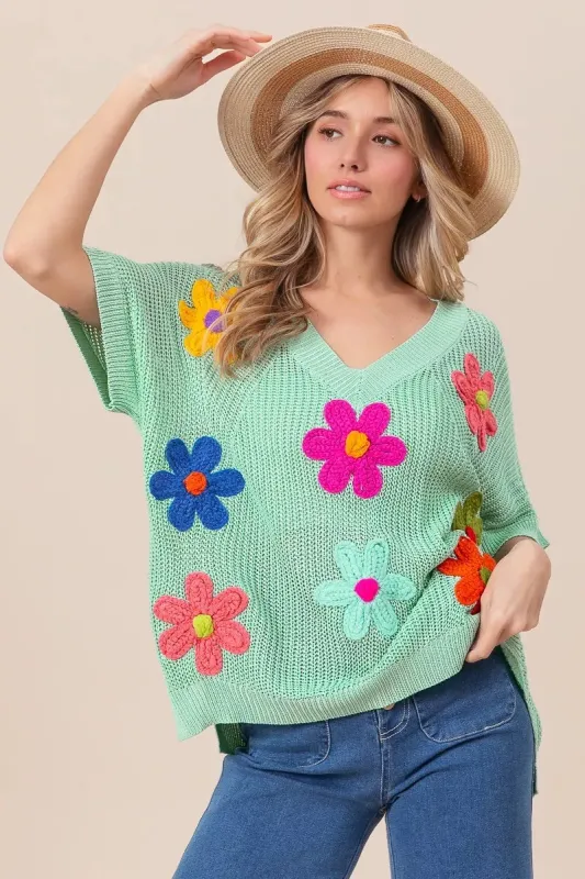 BiBi Flower Patches Dolman Sleeve Lightweight Sweater sold by Charming Charlie