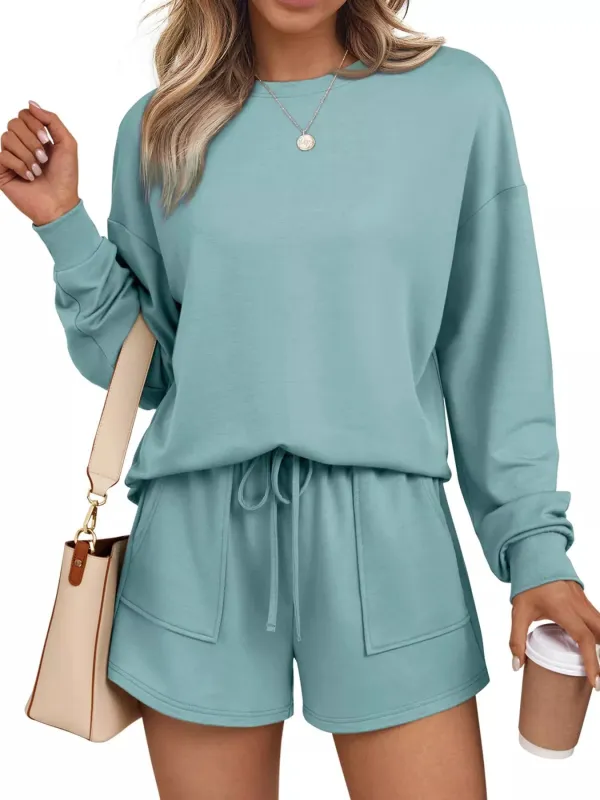 Round Neck Long Sleeve Top and Shorts Set sold by Charming Charlie