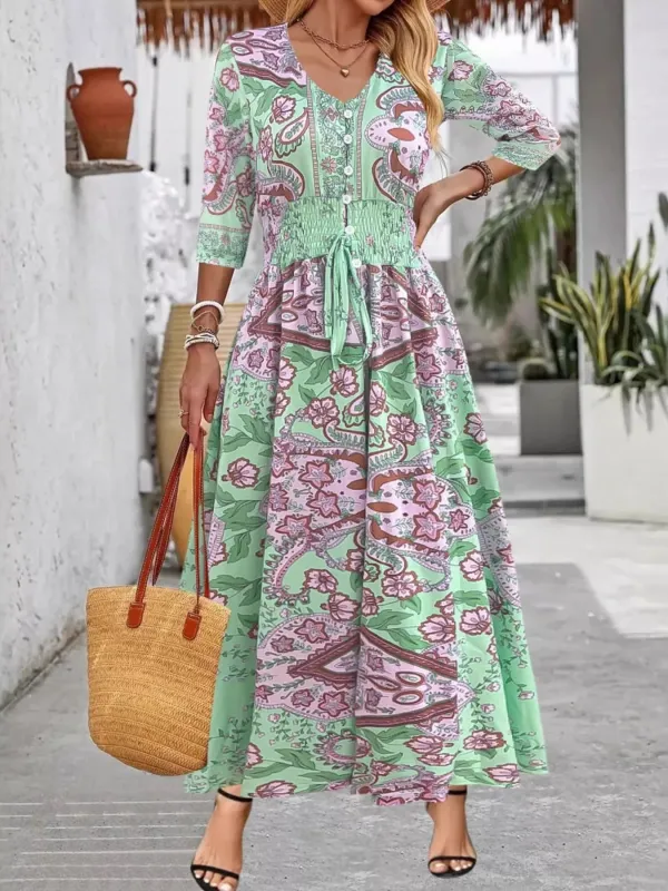Smocked Printed Half Sleeve Dress sold by Charming Charlie
