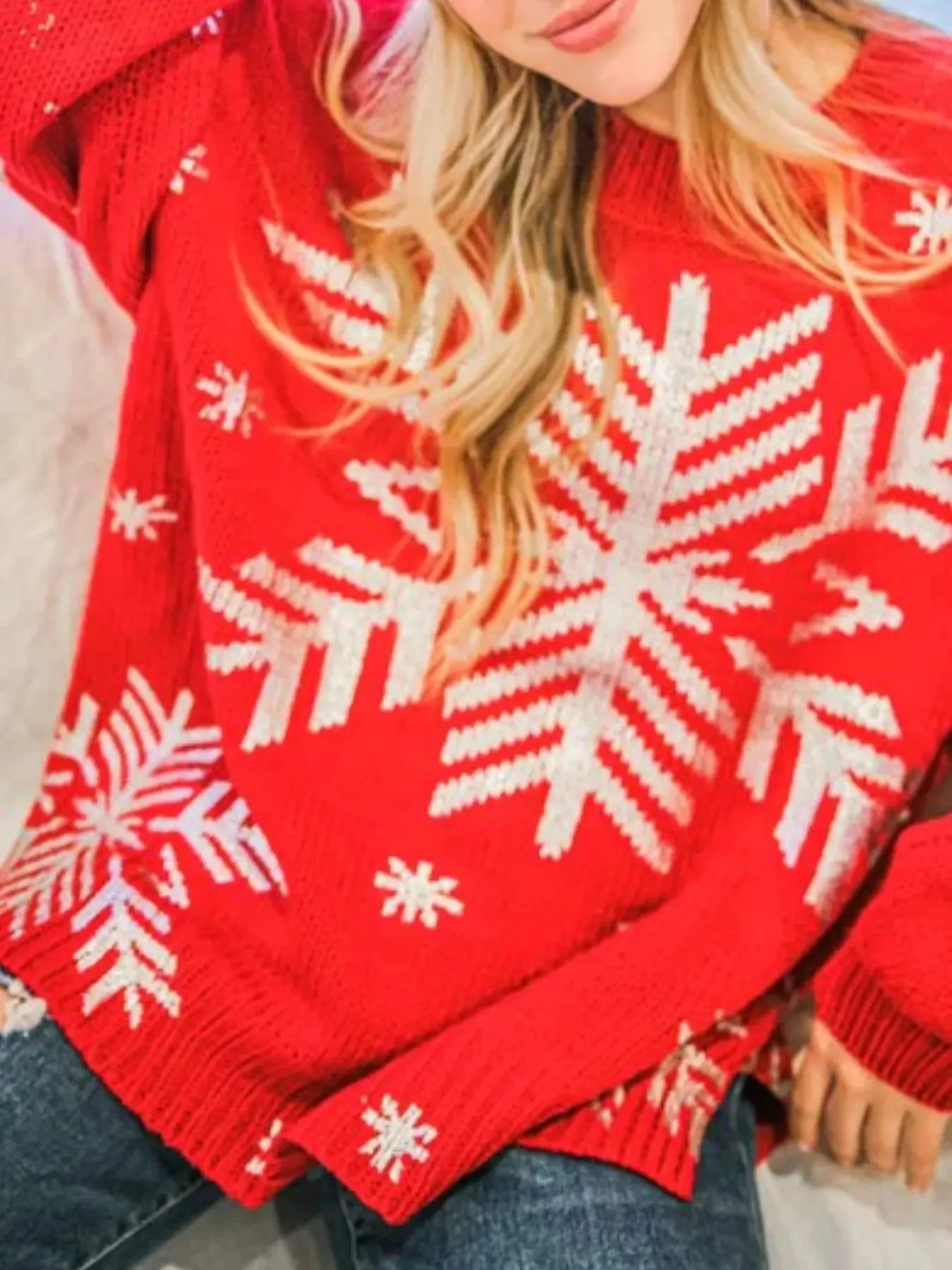 Christmas Snowflake Long Sleeve Sweater sold by Charming Charlie product image thumbnail 4