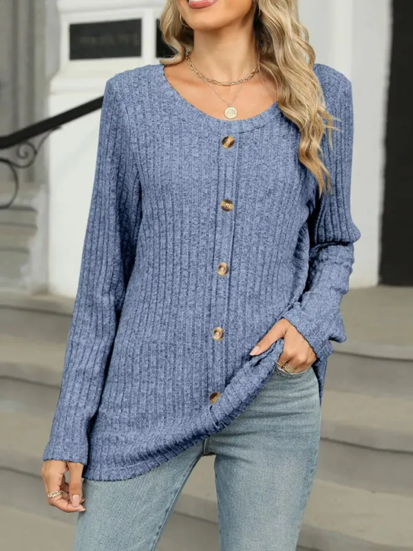 Ribbed Round Neck Long Sleeve Top sold by Charming Charlie