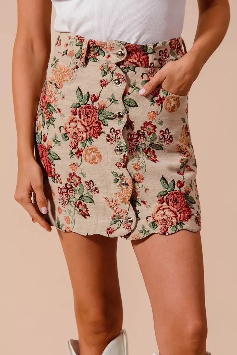 SO ME Floral Jacquard Button Front Mini Skirt with Scall sold by Charming Charlie product image thumbnail 2