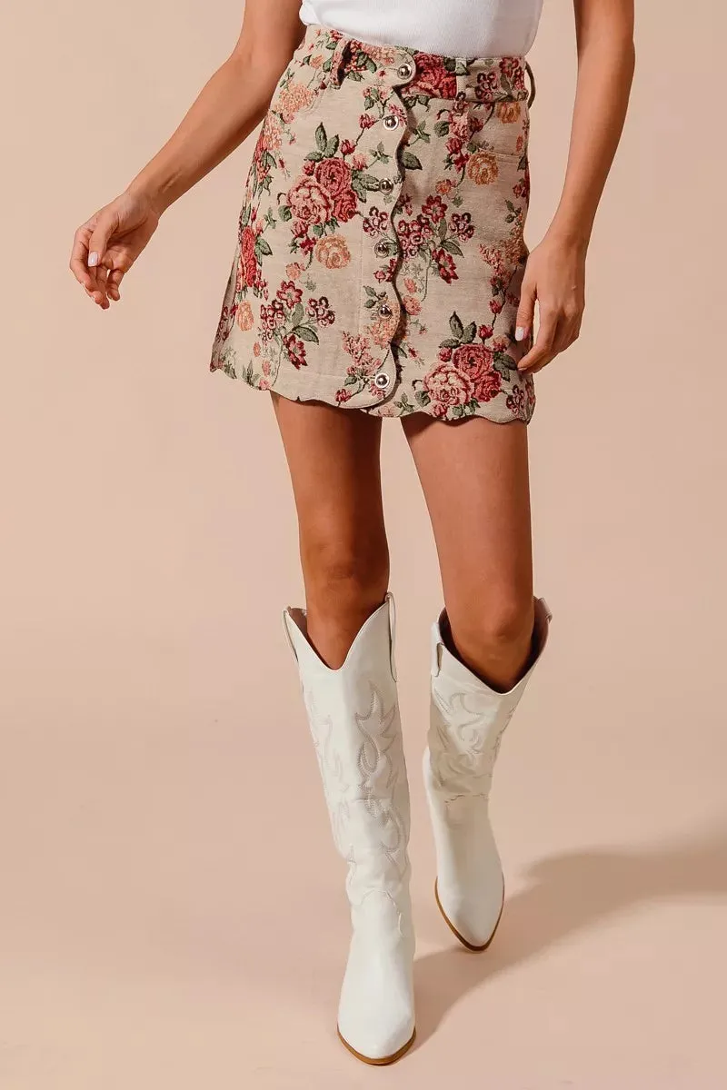 SO ME Floral Jacquard Button Front Mini Skirt with Scall sold by Charming Charlie product image thumbnail 3