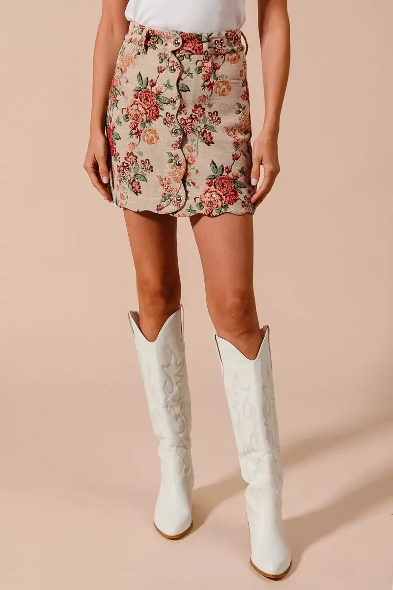 SO ME Floral Jacquard Button Front Mini Skirt with Scall sold by Charming Charlie product image thumbnail 4