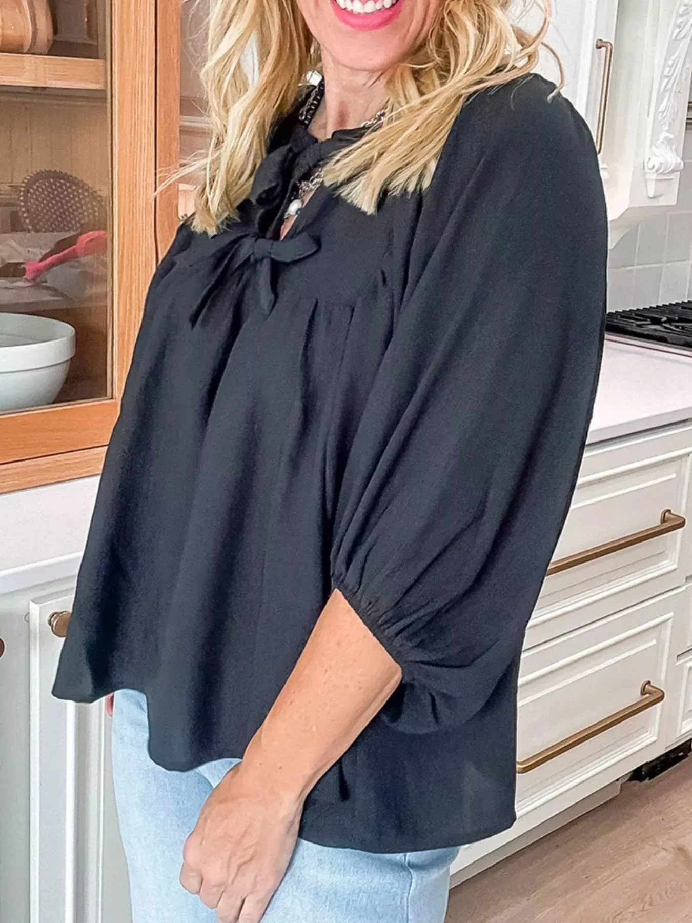 Bow Tie Neck 3/4 Sleeve Casual Blouse sold by Charming Charlie product image thumbnail 2